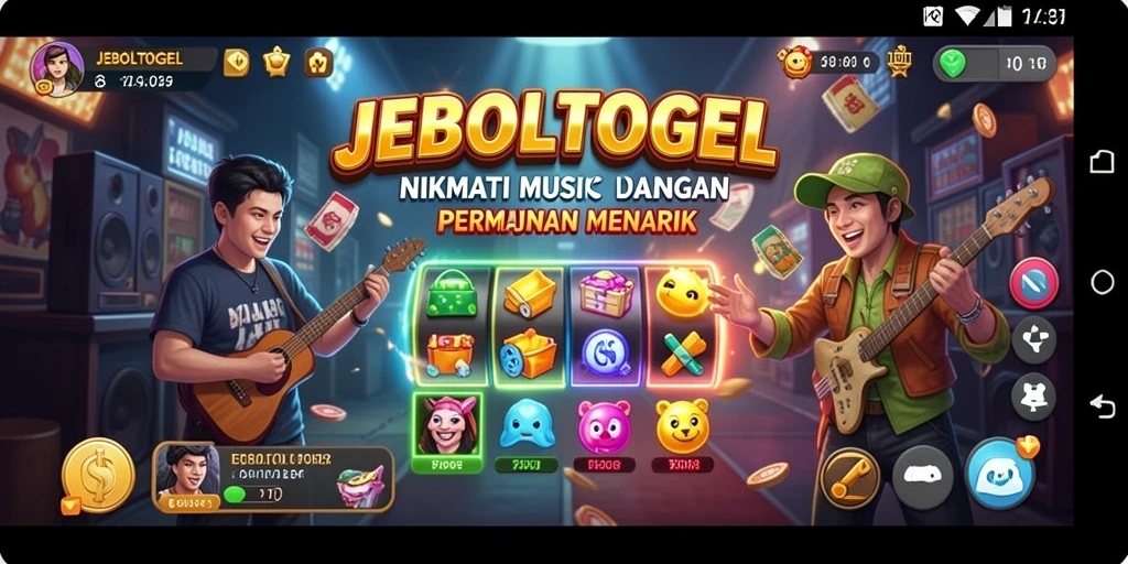 Screenshot utama JEBOLTOGEL memperlihatkan gameplay interaktif dengan elemen musik.