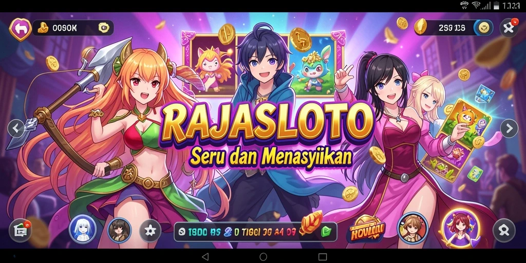 Tampilan menarik dari RAJASLOTO dengan karakter anime yang menawan.
