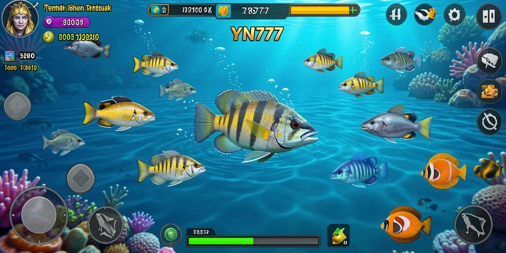 Tampilan gameplay YN777 dengan aksi tembak ikan yang seru dan menegangkan.